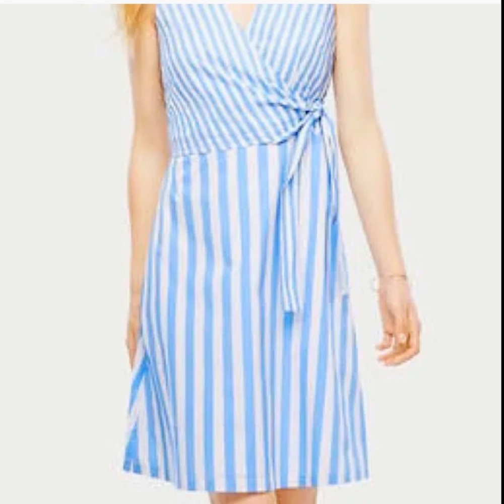 Ann Taylor Striped Faux Wrap Side Tie Dress